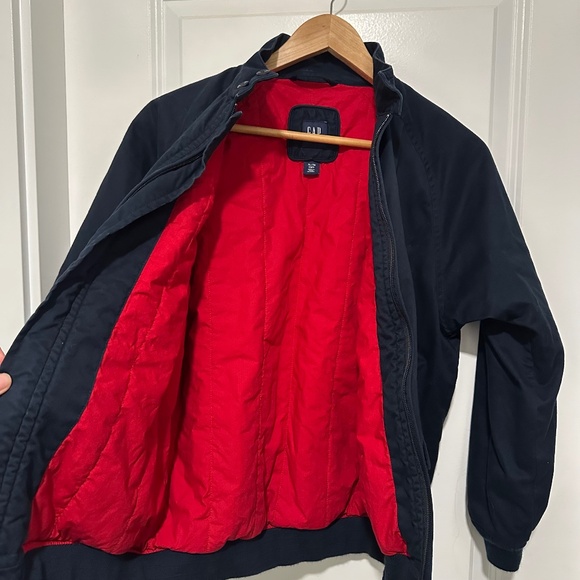 Gap Kids Vintage | Vintage Gap Kids Utility Bomber Jacket Navy Outer Red Lining - Picture 4 of 12